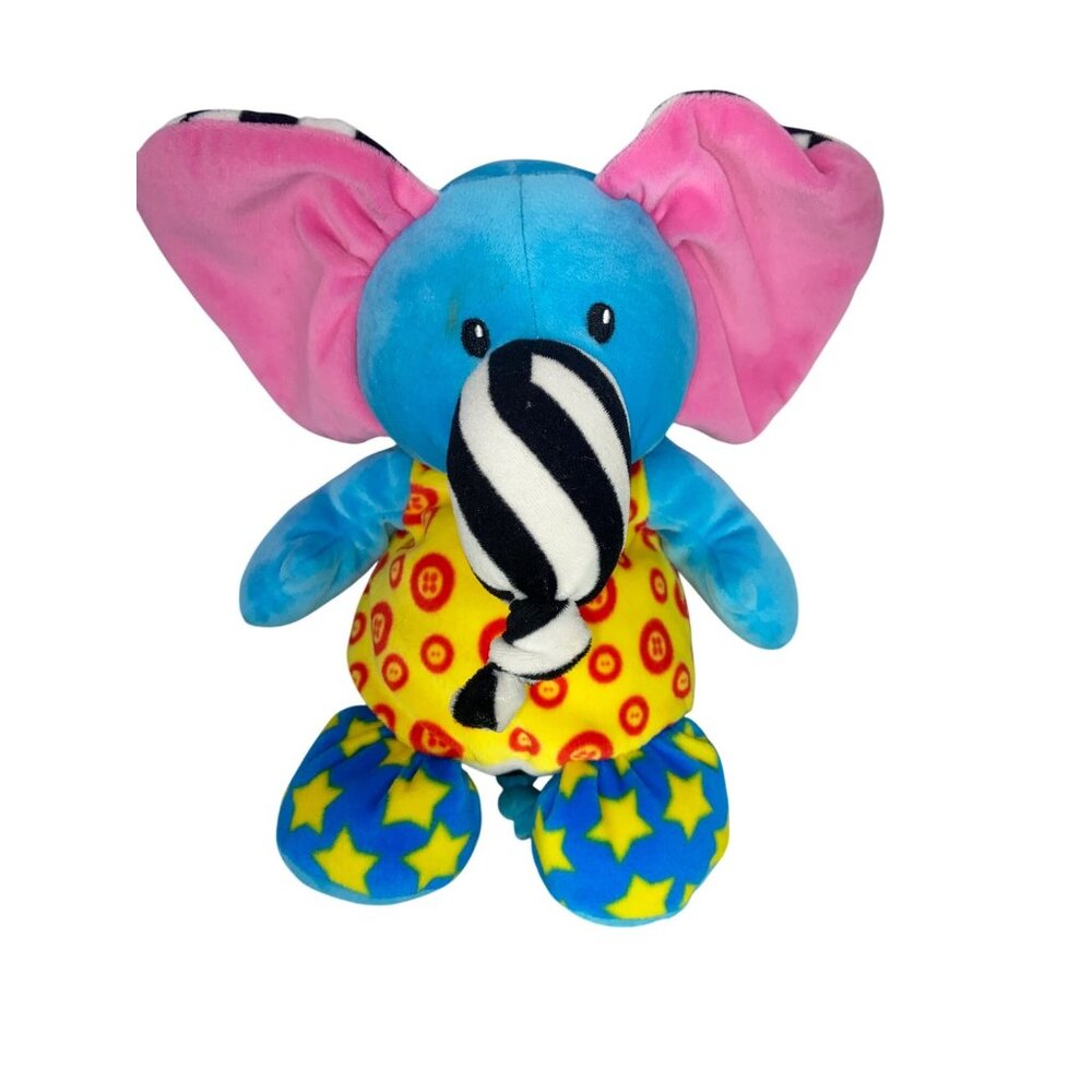 Lamaze Stuffed‎ Plush Elephant Rattle Baby Toy Blue Knot Star Button Yellow Pink